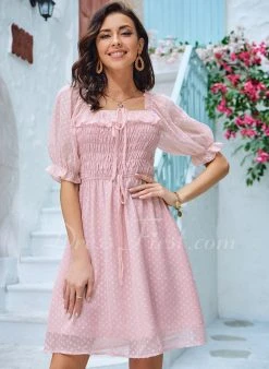 Ruffle Square Vacation A-line Chiffon Short/Mini Dresses