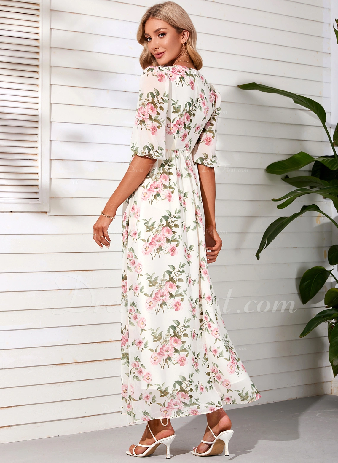 V-Neck Elegant Vacation A-line Chiffon Midi Dresses - Image 5