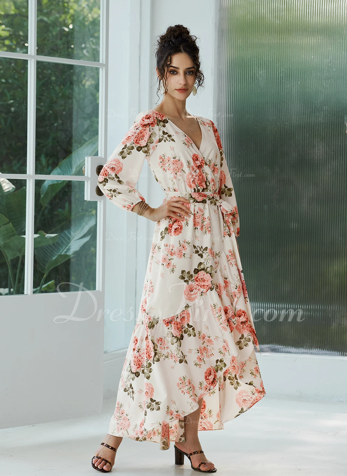 V-Neck Elegant Chiffon Asymmetrical Dresses - Image 4