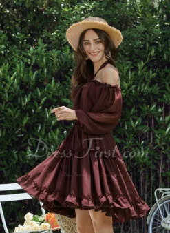 Ruffle Halter Vacation A-line Chiffon Mini Dresses