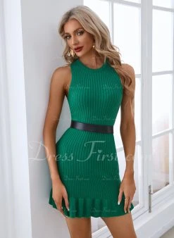 Jacquard Scoop Elegant Bodycon Cotton Blends Dresses