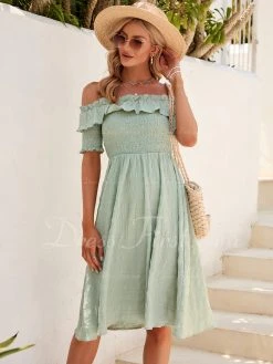 Off-the-Shoulder Casual A-line Polyester Midi Dresses