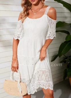 Scoop Vacation Sheath/Column Organza Mini Dresses