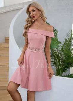 Off-the-Shoulder Elegant A-line Polyester Short/Mini Dresses