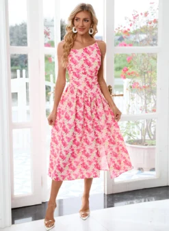 Floral Print Asymmetrical Vacation A-line Polyester Midi Dresses