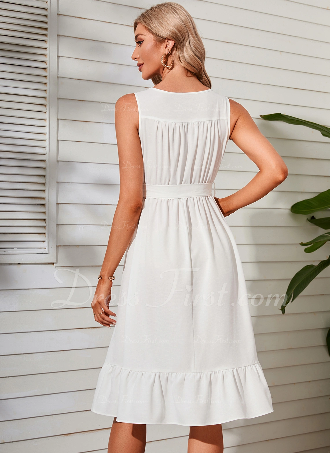 V-Neck Casual A-line Polyester Midi Dresses - Image 3