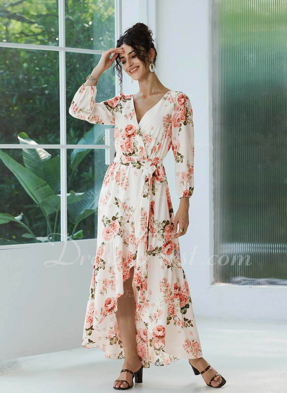 V-Neck Elegant Chiffon Asymmetrical Dresses - Image 3