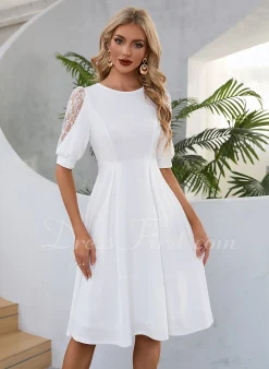 Appliques Lace V-Neck Elegant A-line Polyester Dresses