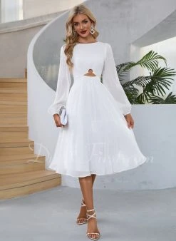 Scoop Elegant A-line Polyester Midi Dresses
