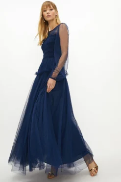 Coast Long Sleeve Mesh Midi Dress