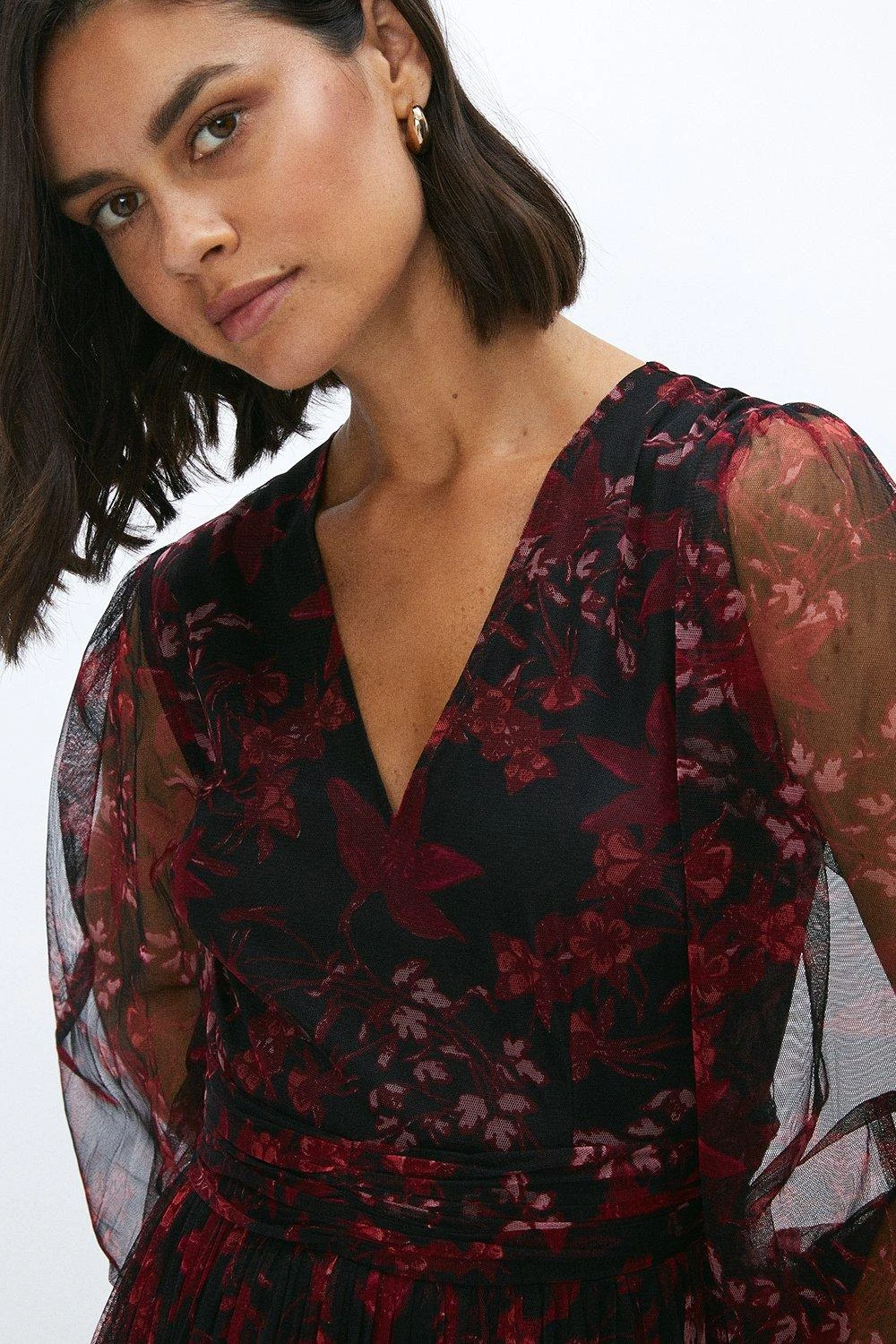 Coast Printed Mesh Tiered Long Sleeve Midi Dress - Image 4