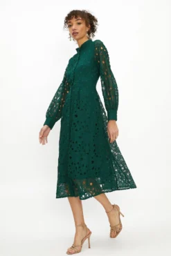 Coast Lace Long Sleeve Midi Shirt Dress