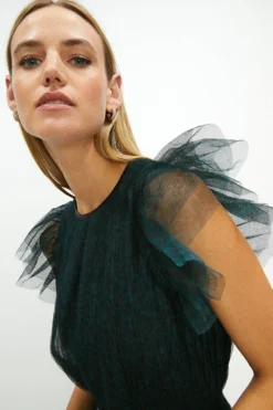 Coast Tiered Pleated Mesh Mini Dress