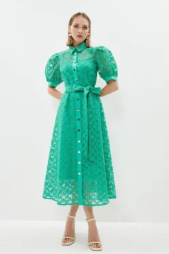 Coast Petite Organza Puff Sleeve Tie Waist Midi Dress