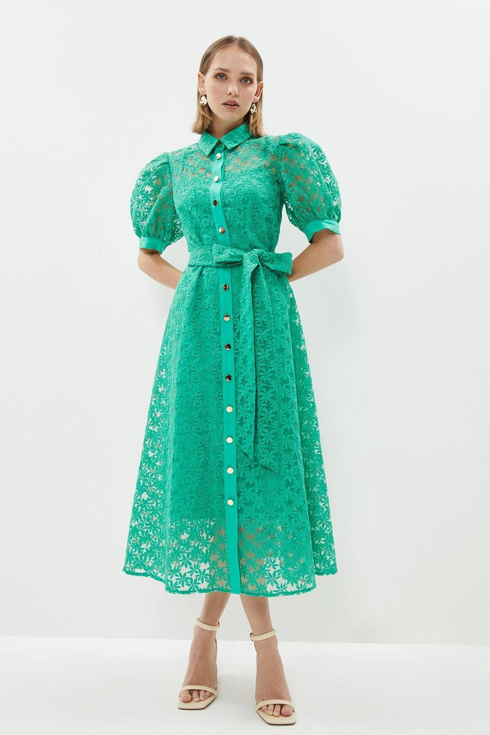 Coast Petite Organza Puff Sleeve Tie Waist Midi Dress