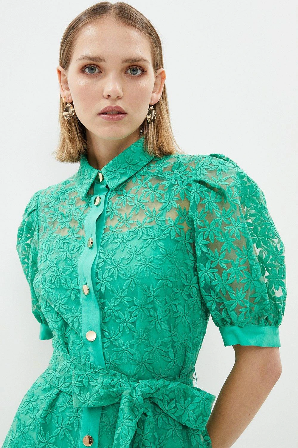 Coast Petite Organza Puff Sleeve Tie Waist Midi Dress - Image 2