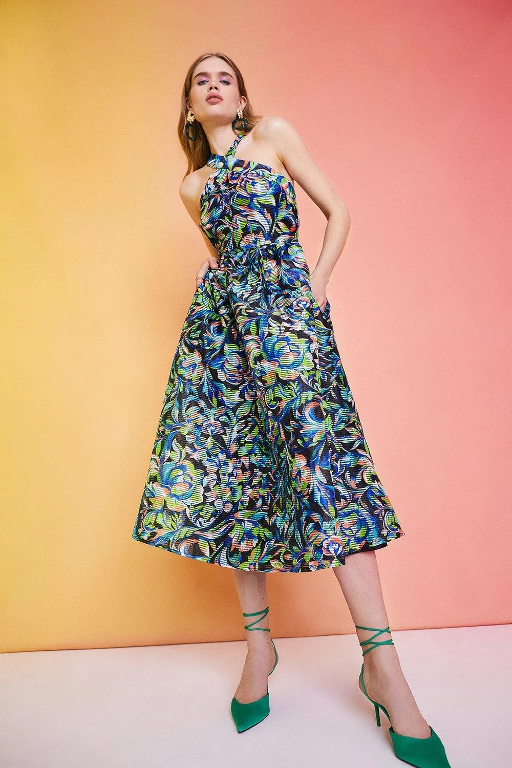 Coast Alexandra Farmer Stripe Organza Halter Dress