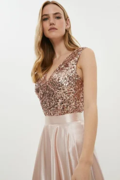 Coast V Neck Sequin Bodysuit