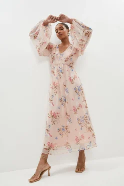 Coast Blouson Sleeve Printed Chiffon Midaxi Dress