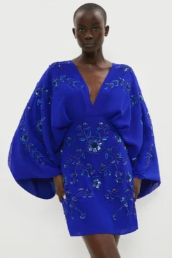 Coast All Over Beaded V Neck Kimono Mini Dress