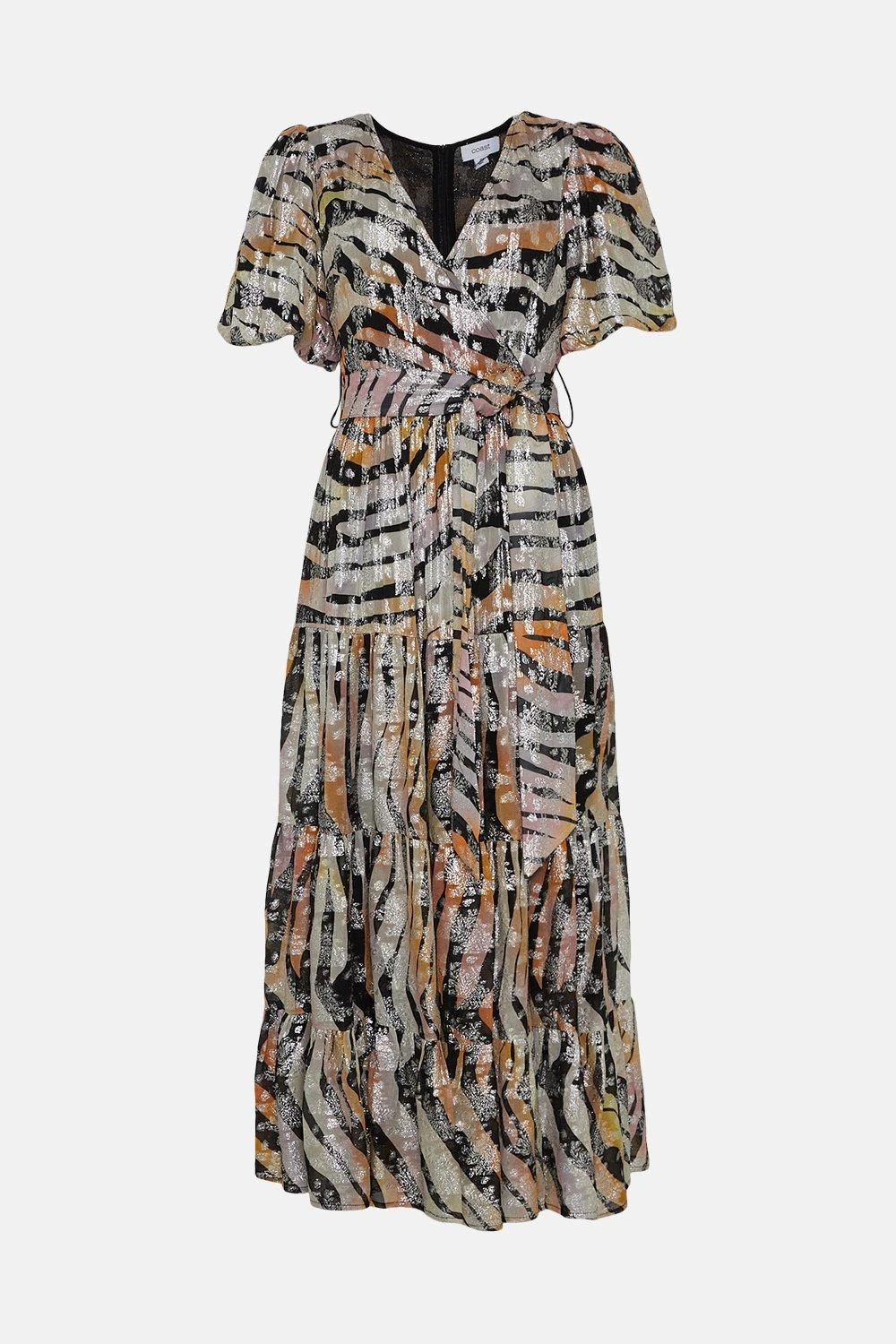 Coast Tiered Metallic Maxi Puff Sleeve Dress - Image 4