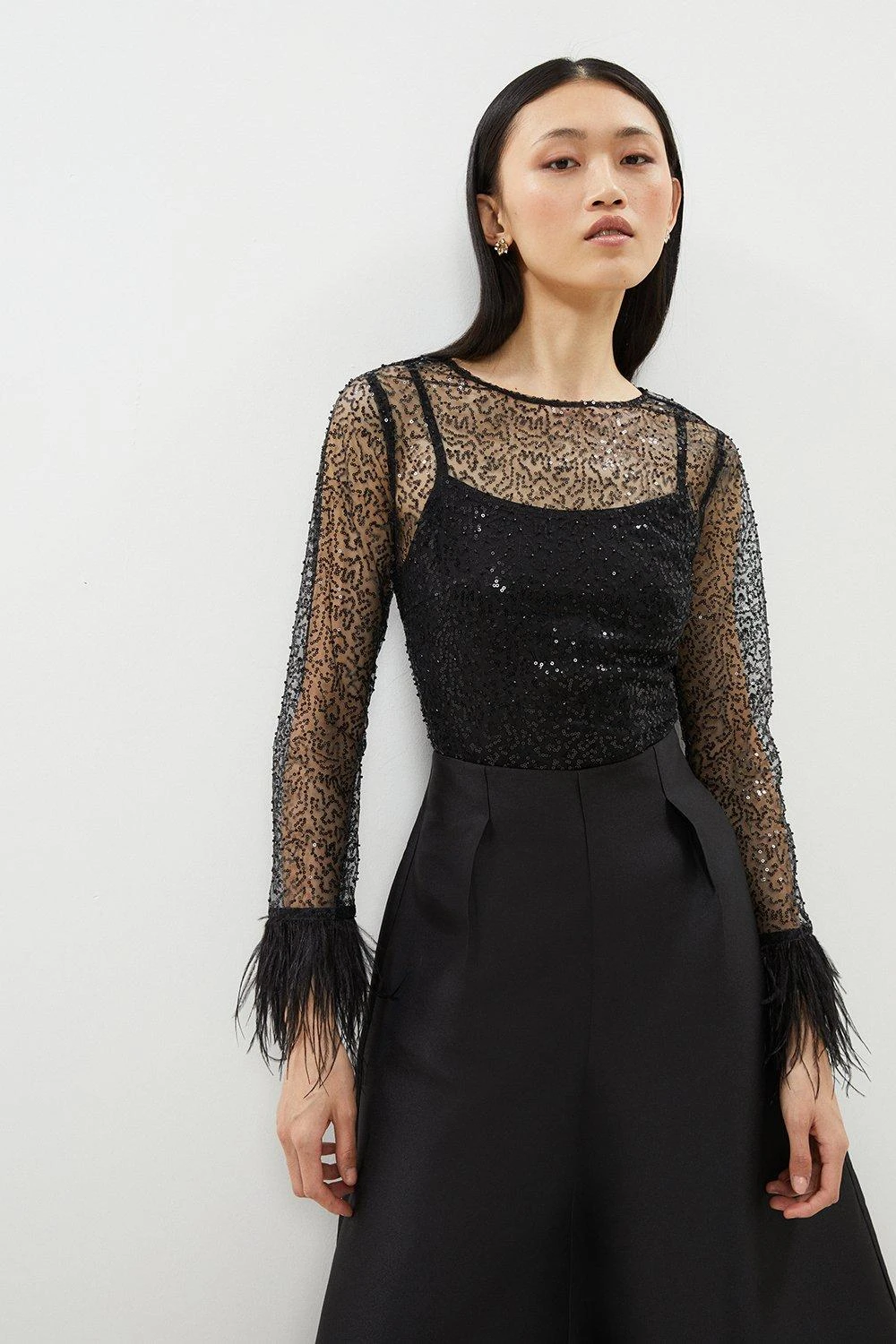 Coast Feather Cuff Sequin Top