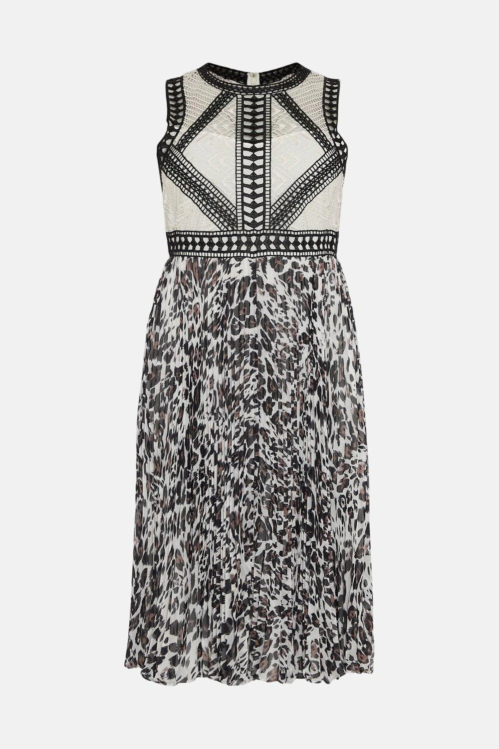 Coast Trimmed Bodice Printed Pleat Skirt Dress - Image 4