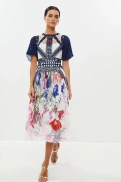 Coast Petite Wild Poppy Trimmed Bodice Midi Dress