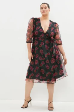 Coast Plus Size Printed Shimmer Organza Wrap Dress