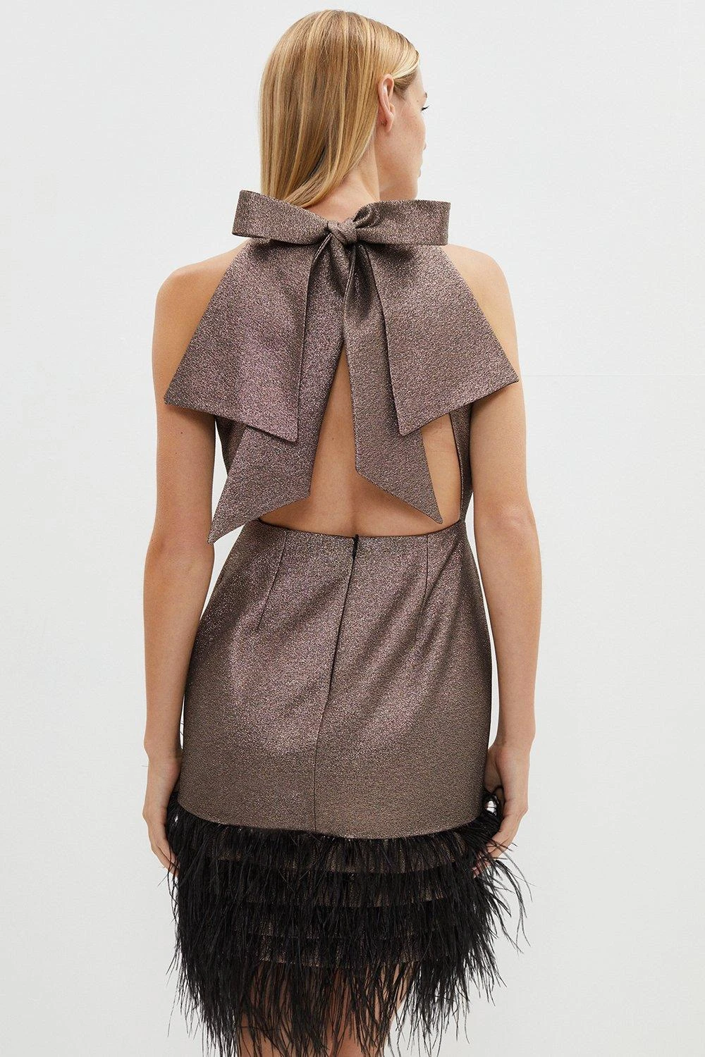 Coast Premium Metallic Feather Trim Mini Dress​ - Image 3