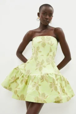 Coast Jacquard Bandeau Full Skirt Mini Dress