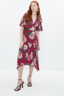 Coast Alexandra Gallagher Pleated Plunge Hi Lo Dress