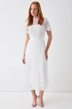 Coast Corded Lace Top Pleated Full Skirt Midi Dress