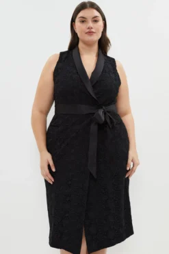 Coast Plus Size Premium Lace Tuxedo Wrap Midi Dress