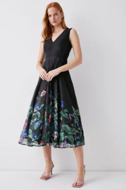 Coast V Neck Tipped Organza Midi Dress