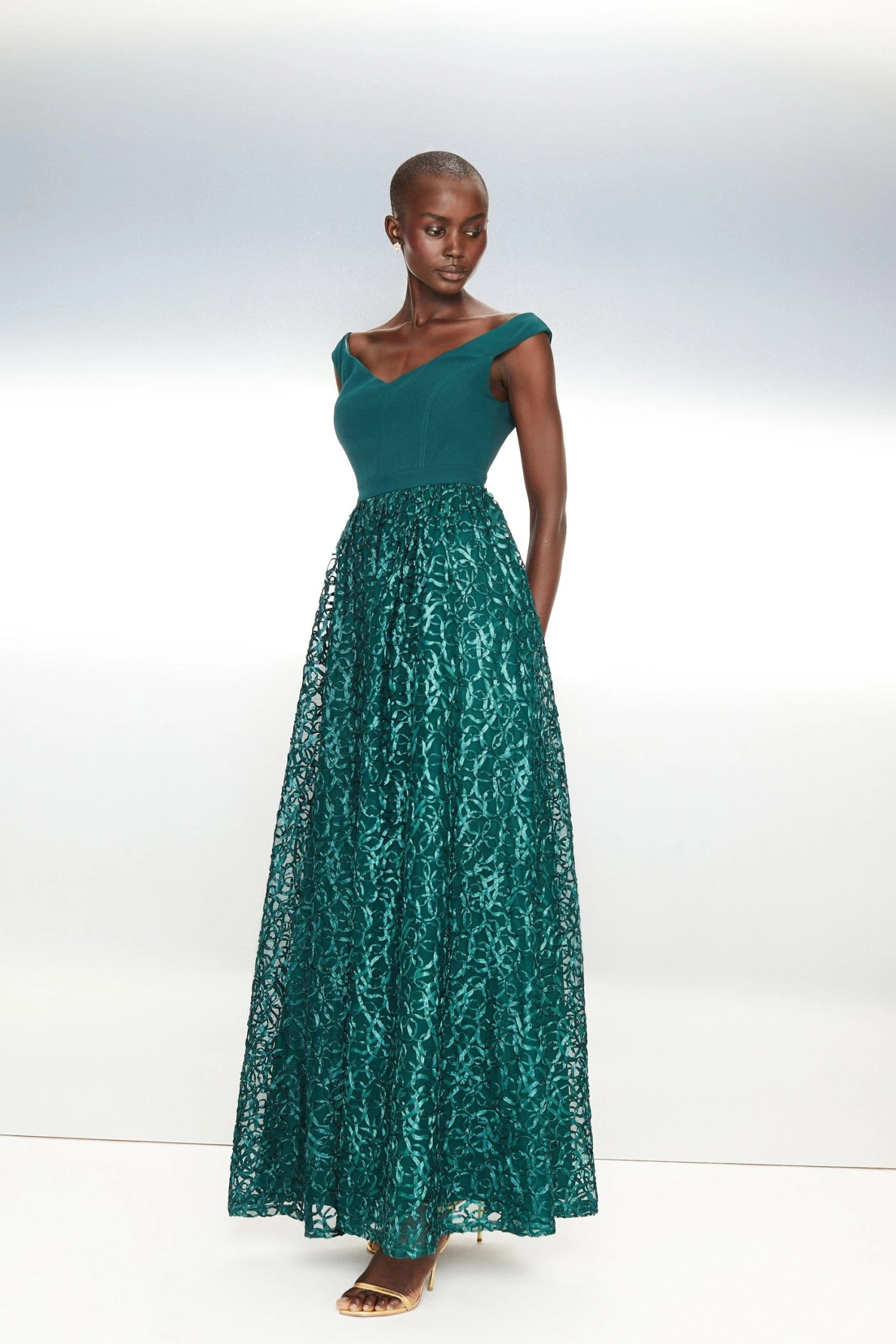 Coast Off Shoulder Embroidered Skirt Maxi Dress