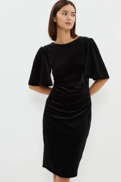 Coast Petite Velvet Flare Sleeve Sculpting Dress