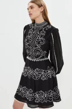 Coast Cutwork And Embroidered Balloon Sleeve Dress