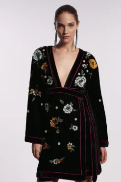 Coast Premium Hand Embellished Velvet Mini Wrap Dress