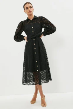 Coast Petite Organza Long Sleeve Midi Shirt Dress