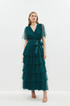 Coast Tulle Wrap Tiered Hem Maxi Dress