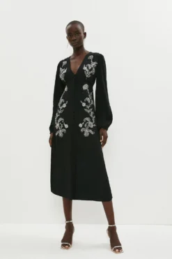 Coast Mirror Beadwork Viscose Button Through Dress