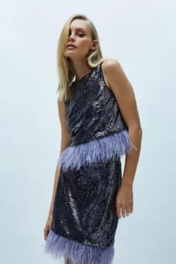 Coast Contrast Feather Hem Sequin Shell Top