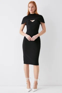Coast High Neck Cape Shoulder Pencil Dress