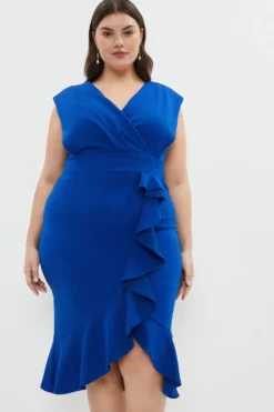 Coast Plus Size Crepe Wrap Top Ruffle Dress