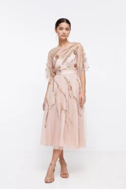 Coast Petite Midi Dress With Embellished Flower