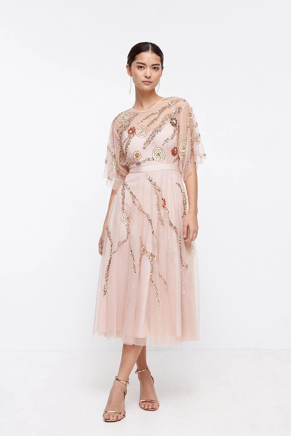 Coast Petite Midi Dress With Embellished Flower