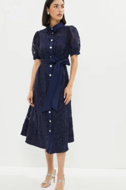 Coast Embroidered Mesh Shirt Dress