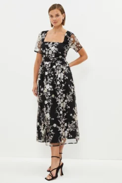 Coast Square Neck Dress In Sequin Floral