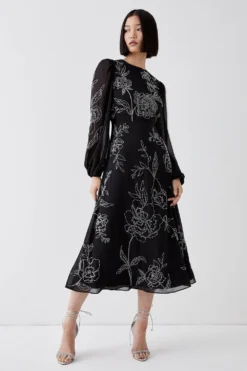 Coast Premium Beadwork Floral Midi Dress